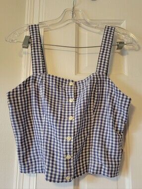 Levi's Lottie Blue and White Gingham Linen Crop Top